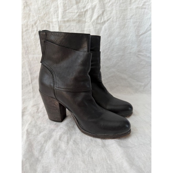 Moma Shoes - Moma Ankle Boots Women Black Leather Stacked Block Heel Made in Italy 39.5